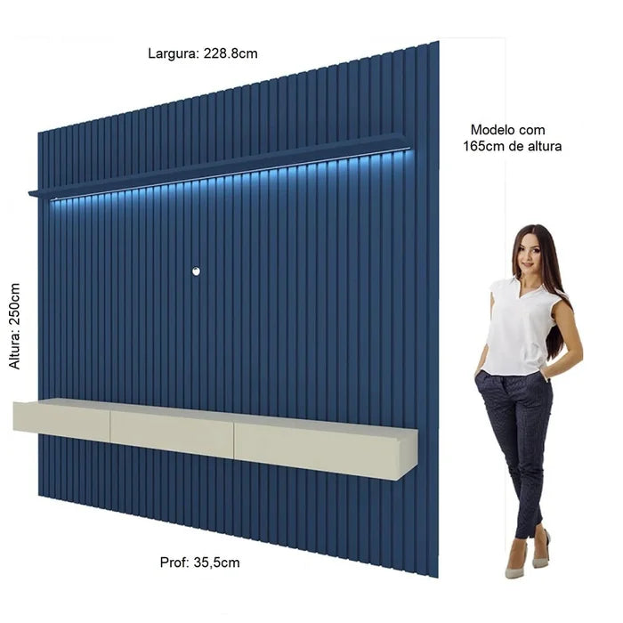 Home Nobre Ripado 85'' Com LED - Azul Royal/Off White EN