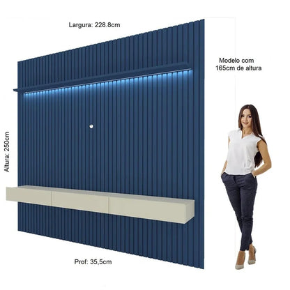 Home Nobre Ripado 85'' Com LED - Azul Royal/Off White EN
