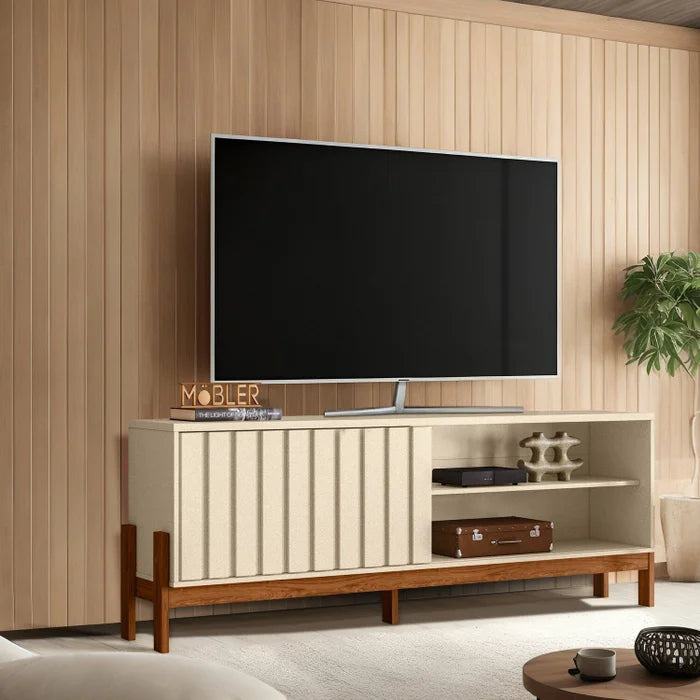 Rack Bancada New Aurora 1,88 cm 75" - Pérola Metaliz/Cinamomo Mel EN