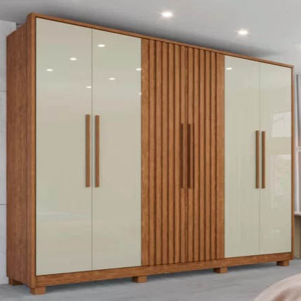 Roupeiro Potenza 100% MDF - 6 Portas - 2,75 cm - Cinamomo/Off White L