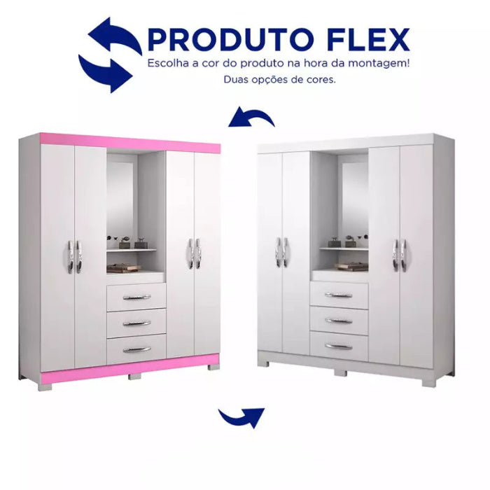 Roupeiro Capelinha com Espelho Branco New. Rosa Flex EN