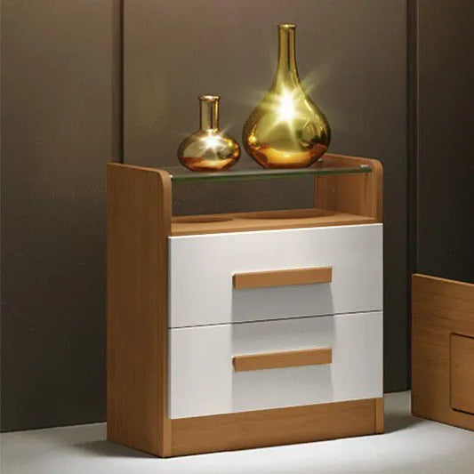 Mesa de Cabeceira New Athos (Com Vidro) - Cinamomo/Off White