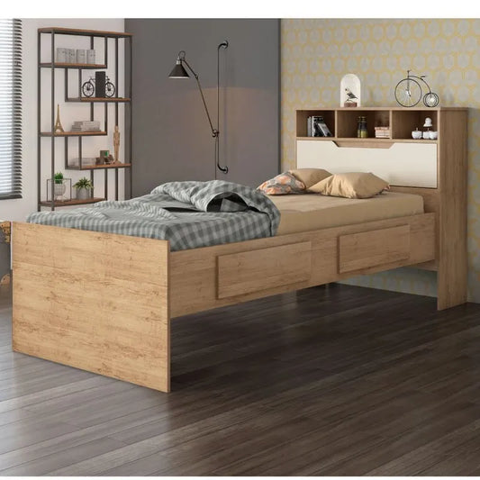 Cama Ravena Solteiro 100% MDF (0,88 cm) - Amêndoa/Off White