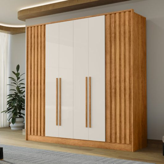 Roupeiro Navegantes 100% MDF - Portas Ripadas - Cedro/Areia  E