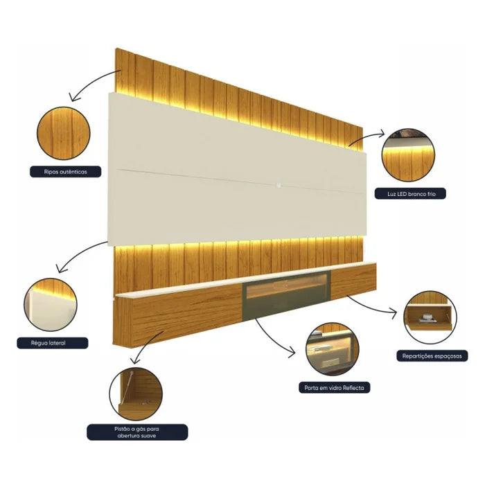 Home Reflecta 85'' Com LED - 100% MDF - Naturale/Off White EN