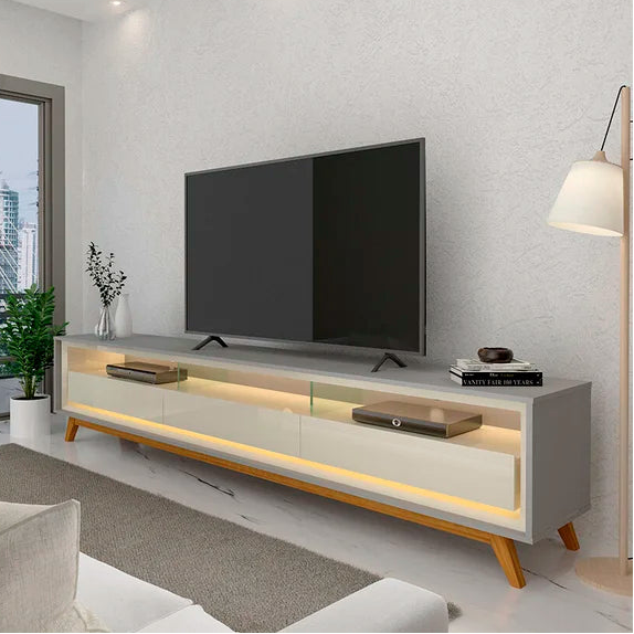 Rack Requinte 2,10 cm 75" - 100% MDF - Com LED  - Cinza/Off White EN