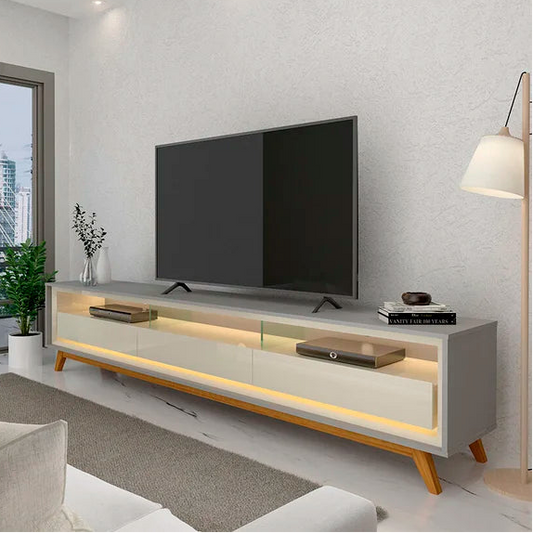 Rack Requinte 2,10 cm 75" - 100% MDF - Com LED  - Cinza/Off White EN