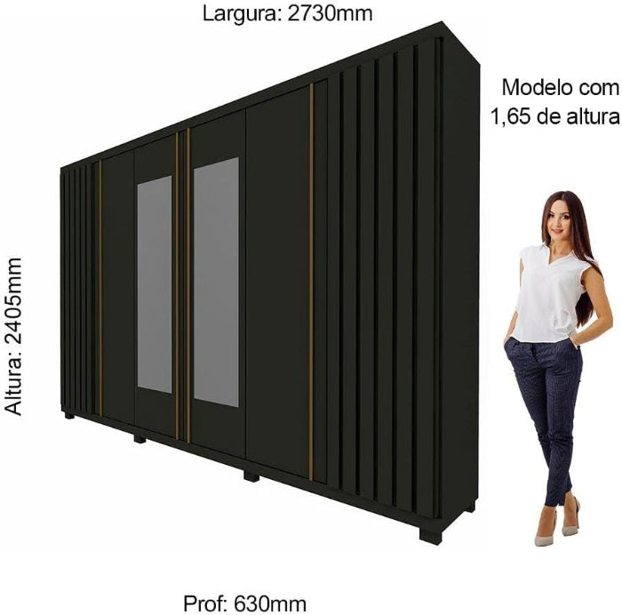 Roupeiro Absolut New Ripado 6P sendo 2P com Espelhos LED e Pes Grafite EN