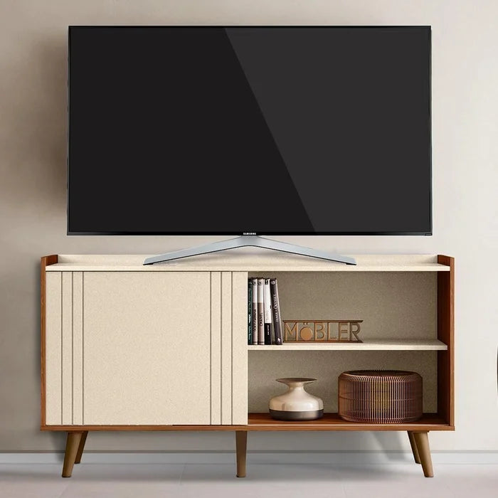 Rack Bancada New Austin 1,36 cm 50" - Pérola Metaliz/Cinamomo Mel EN