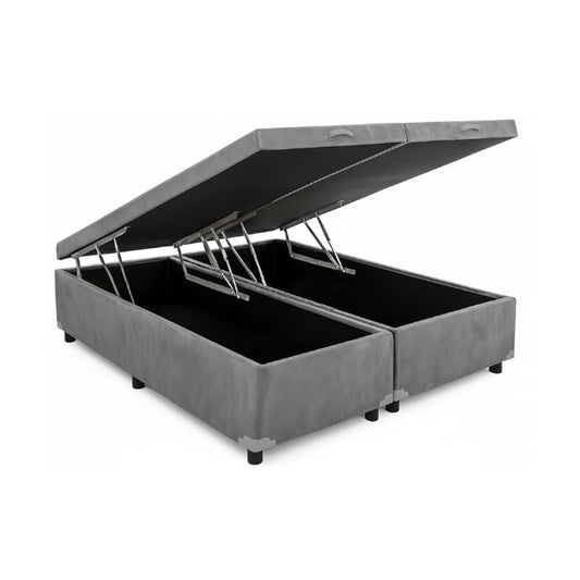 Base Bau Queen Bipartida Suede Cinza EN