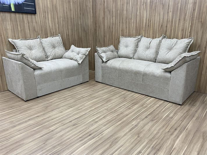 Conjunto Estofado Paris 2x3Lgs Veludo Bege EN