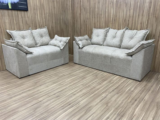 Conjunto Estofado Paris 2x3Lgs Veludo Bege EN