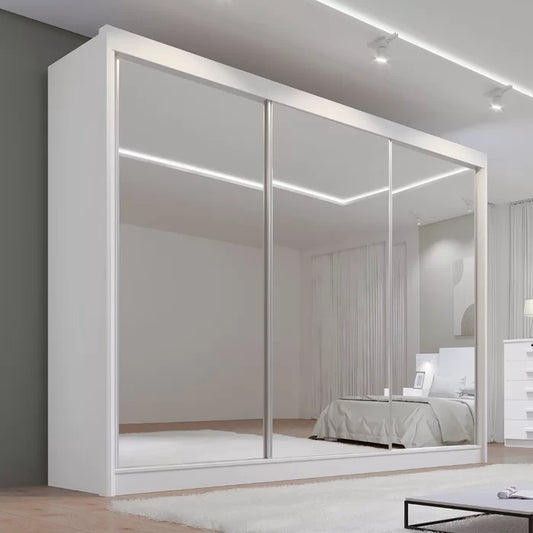 Roupeiro Dubai 100% MDF -  3 Portas Espelhadas - Branco  L