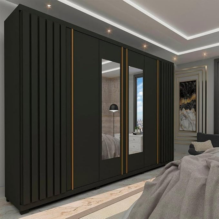 Roupeiro Absolut New Ripado 6P sendo 2P com Espelhos LED e Pes Grafite EN