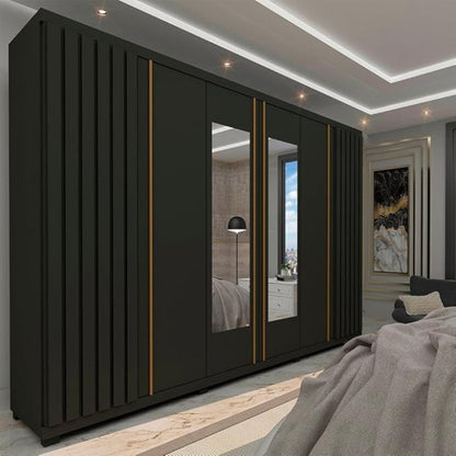 Roupeiro Absolut New Ripado 6P sendo 2P com Espelhos LED e Pes Grafite EN