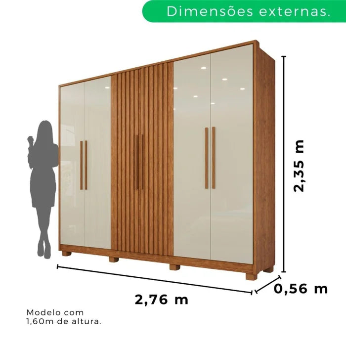Roupeiro Potenza 100% MDF - 6 Portas - 2,75 cm - Cinamomo/Off White L