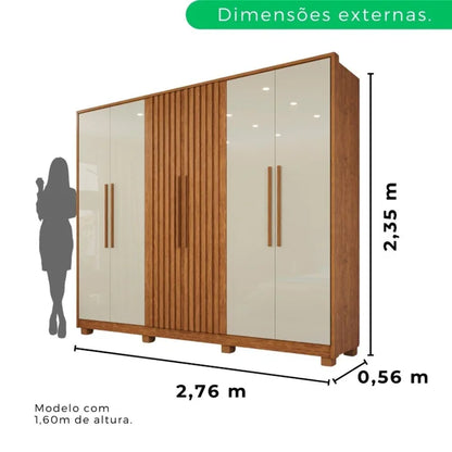 Roupeiro Potenza 100% MDF - 6 Portas - 2,75 cm - Cinamomo/Off White L
