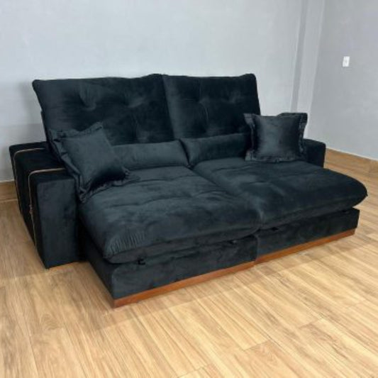 Estofado Retratil Reclinavel Toronto 230 Veludo Suede Preto EN