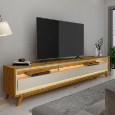 Rack Requinte 75" 100% MDF - Com LED  - Naturale/Off White E
