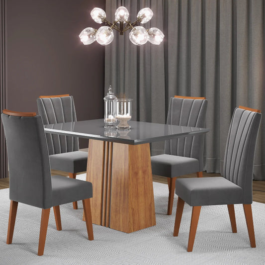 Mel Blonde/Grafite - Veludo Grafite C/ 6 Cadeiras EN