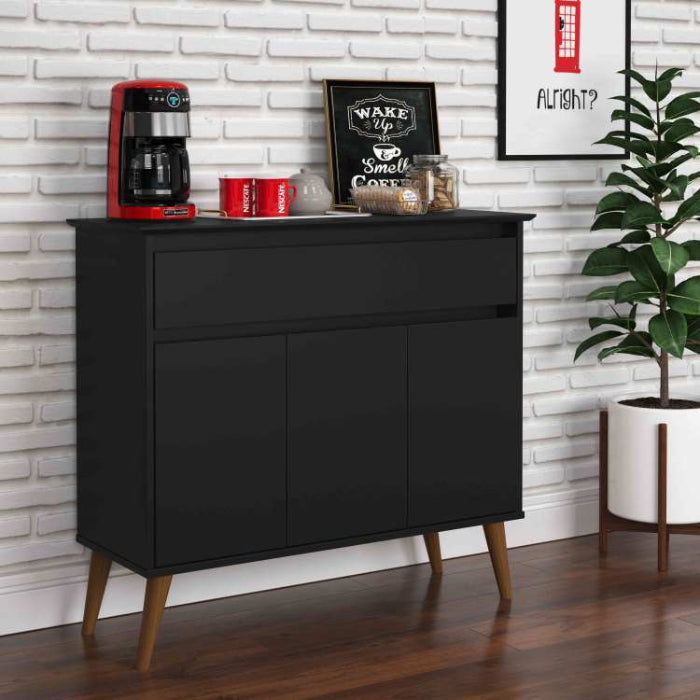 Aparador Zeus 3 Portas 1 Gaveta Preto EN