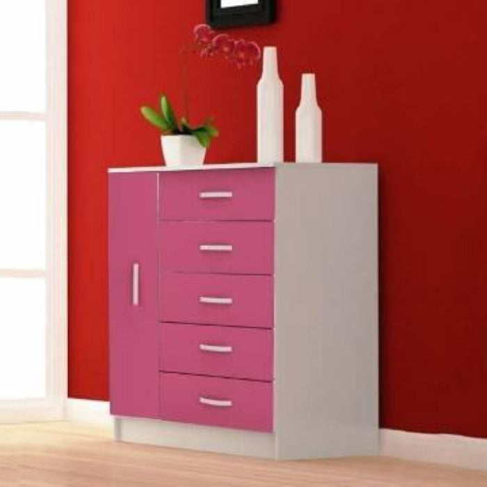 Comoda Itaborai.Itaipu 5G1P Branco com Rosa EN