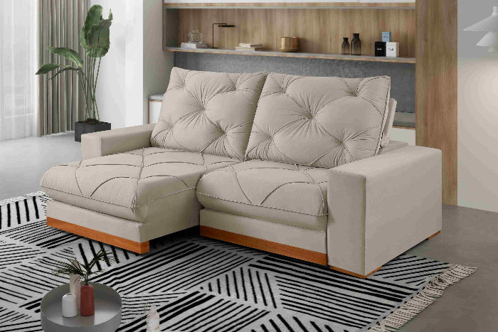 Estofado Retratil Reclinavel Buzios 250 2x100 Veludo Inca Bege Claro EN
