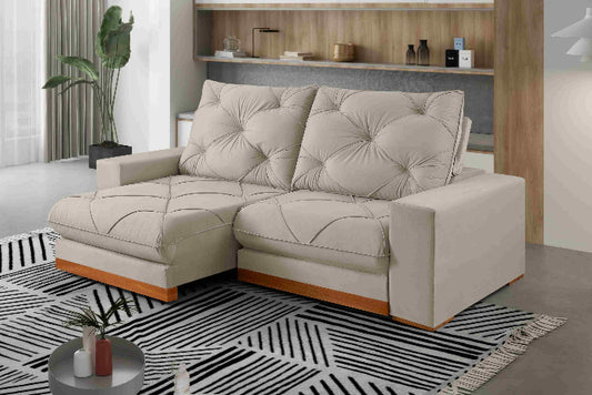 Estofado Retratil Reclinavel Buzios 250 2x100 Veludo Inca Bege Claro EN