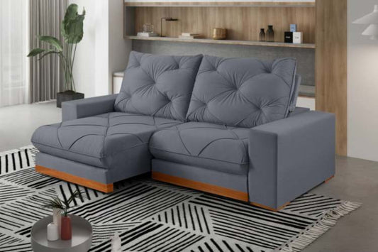 Estofado Retratil Reclinavel Buzios 250 2x100 Veludo Inca Grafite EN