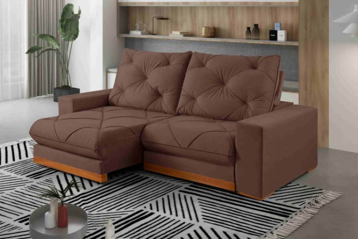 Estofado Retratil Reclinavel Buzios 250 2x100 Veludo Inca Marrom EN