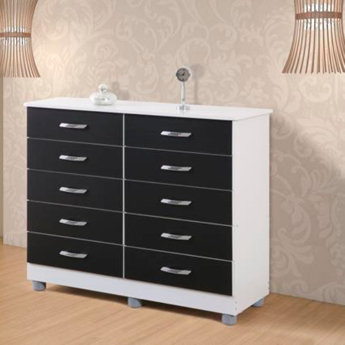 Comoda Macae.Parati 10 GAVETAS Branco com Preto EN