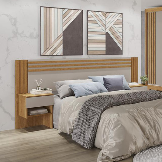 Cabeceira Box Jade Casal + 2 Mesas de Cabeceira - Cinamomo/Off White EN