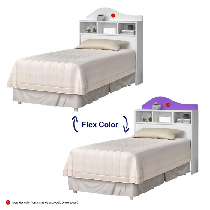 Cabeceira Box Solteiro Irlanda Branco/Lilas Flex EN