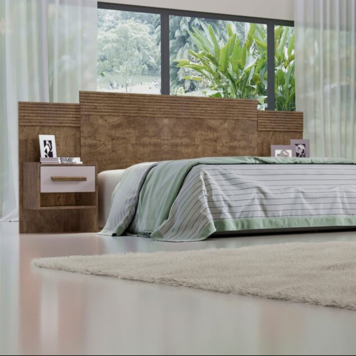 Cabeceira Casal Marselha Ipe/Off White com Detalhe Ripado EN