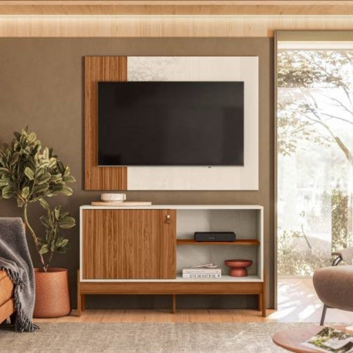 Combo Rack e Painel Wood 1.2 Cinamomo Mel.Off White EN