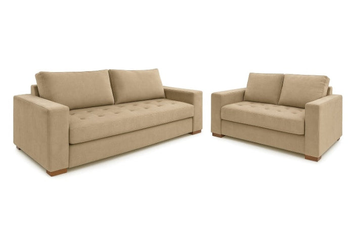 Conjunto Estofado Malta 2x3 Lugares Veludo Suede Capuccino EN