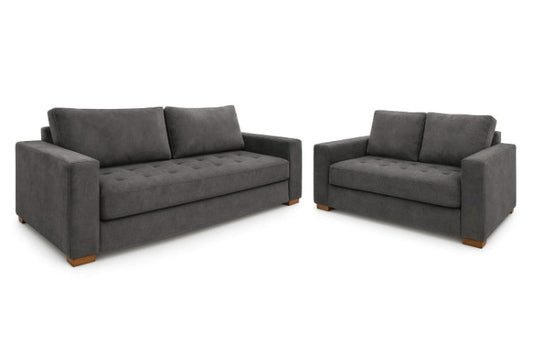 Conjunto Estofado Malta 2x3 Lugares Veludo Suede Cinza EN