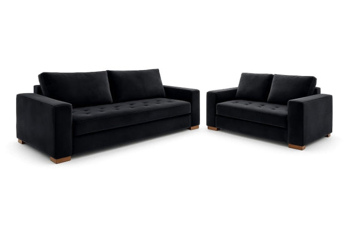 Conjunto Estofado Malta 2x3 Lugares Veludo Suede Preto EN