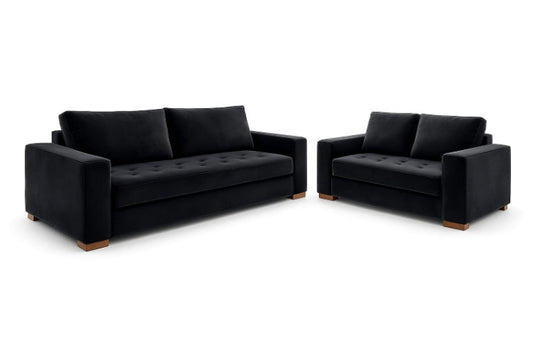 Conjunto Estofado Malta 2x3 Lugares Veludo Suede Preto EN