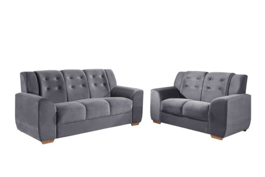 Conjunto Estofado Porto Real 2x3Lgs Tec 195 Veludo Inca Cinza EN