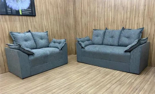 Conjunto Estofado Paris 2x3Lgs Veludo Cinza EN