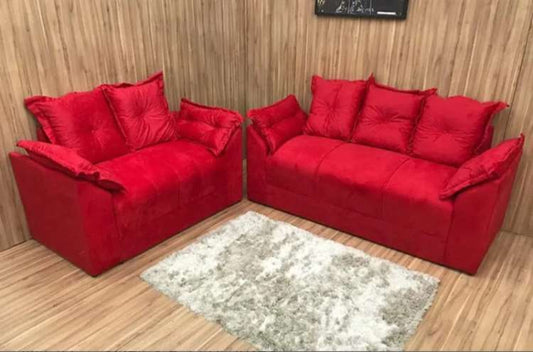 Conjunto Estofado Paris 2x3Lgs Veludo Vermelho EN