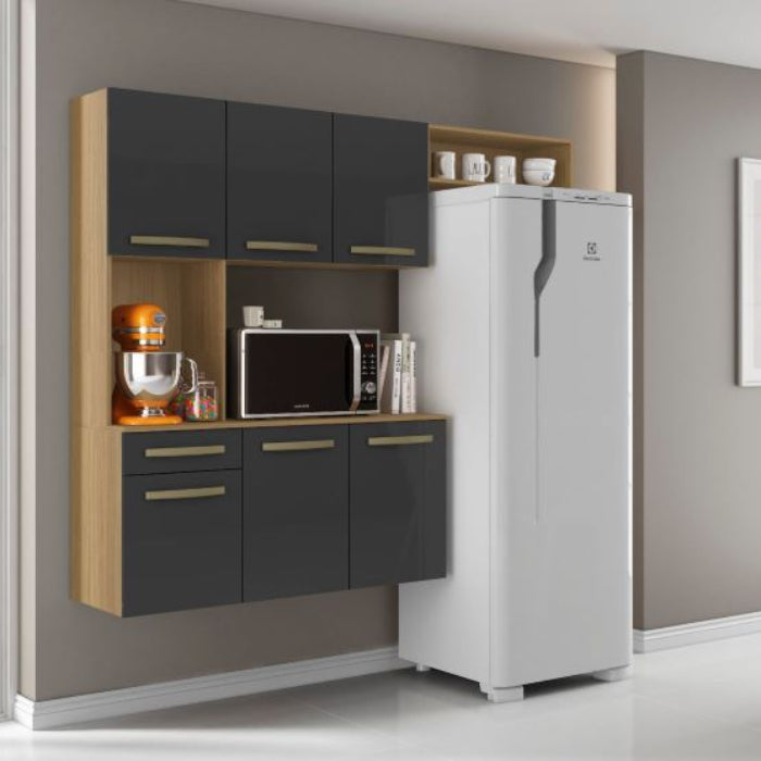 Cozinha Compacta Carol 6P1G com Balcao Atacama.Grafite EN