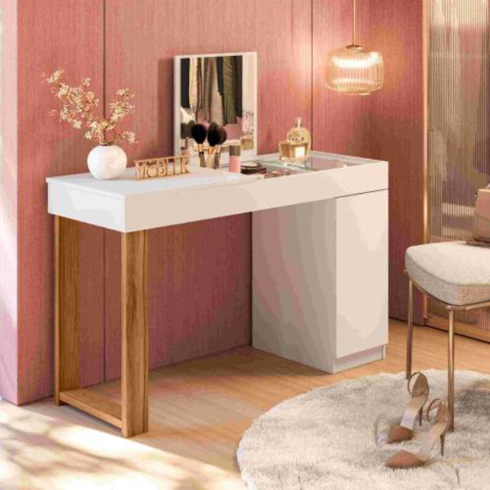 Escrivaninha Penteadeira Love Branco.Cinamomo Mel  EN