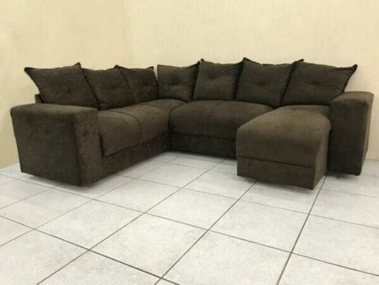 Conj Estof Canto Alice 2x3Lg e Chaise Suede Marrom EN