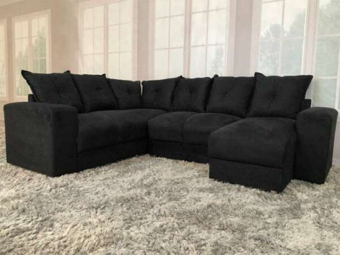 Conj Estof Canto Alice 2x3Lg e Chaise Suede Preto EN