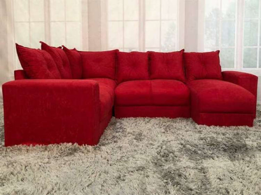 Conj Estof Canto Alice 2x3Lg e Chaise Suede Vermelho EN
