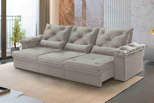 Estofado Retratil Reclinavel Atlas 320 3x90 Veludo Bege Claro EN