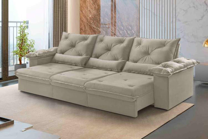 Estofado Retratil Reclinavel Atlas 320 3x90 Veludo Inca Capuccino EN