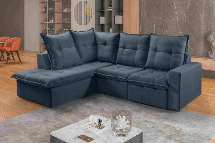 Estofado Retratil Reclinavel Canto Colatina 2x70 com Chaise Linho Azul EN